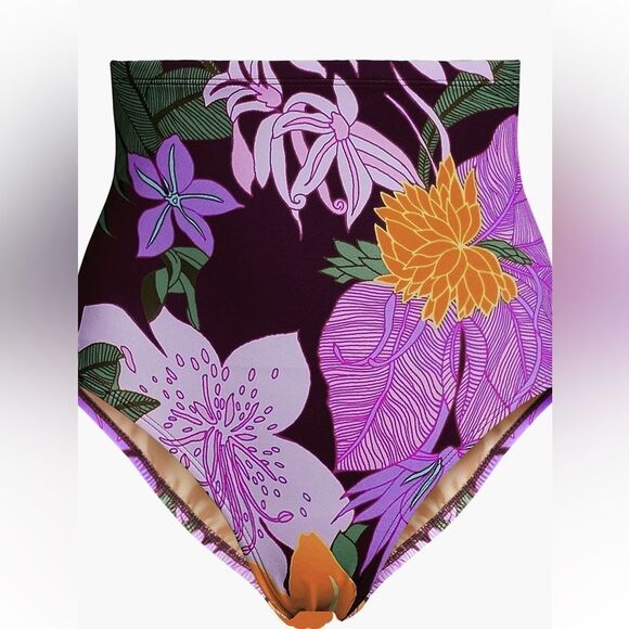 Land's End High Waist control bikini bottom dark wine multi floral Blooms 12 - Picture 1 of 4